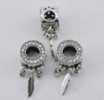 ROUND CZ BEAD WITH HANGING FEATHER AND CZ BEADS