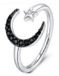BLACK CZ MOON AND STAR RING