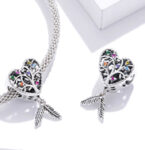 MULTI COLOR CZ HEART WITH FEATHERS BEAD