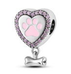 CZ ENAMEL HEART DOG PAW AND BON BEAD