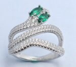CZ SNAKE RING WITH GREEN EYES