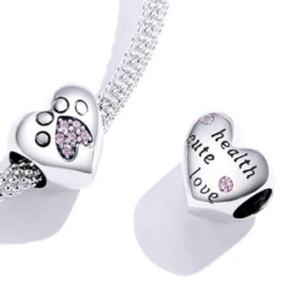 CZ HEART DOG PAW BEAD