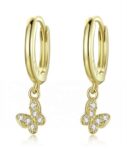 CZ HOOP EARRING WITH BUTTERFLY CHARM 15.0mm..