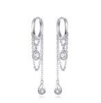 HOOP EARRING WITH HANGING CZ ON CHAINS