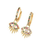CZ HOOP EARRING WITH EYE AND LASHES MULTI COLOR