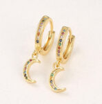 CZ MULTI COLOR HOOP WITH MOON EARRING 15.0mm