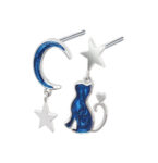 MOON STAR AND CAT ENAMEL EARRING