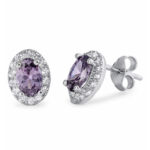 CZ EARRING WITH PURPLE AMETHYST CENTER STONE