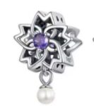 CZ FLOWER BEAD WITH PEARL CHARM