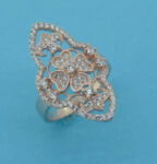 CZ LONG OVAL RING WITH FLOWERS