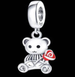 CZ ENAMEL TEDDY BEAR WITH ROSE CHARM