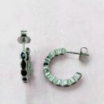 CZ OVAL BEZEL SETTING HOOP EARRING