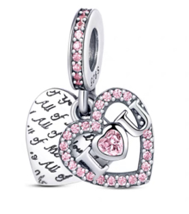 CZ TWO HEARTS i LOVE YOU CHARM