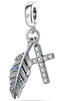 CZ CROSS AND LEAF CHARM