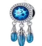 CZ 3 FEATHERS HANGING ROUND BEAD