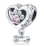 CZ HEART DOG PAW WITH BONE BEAD
