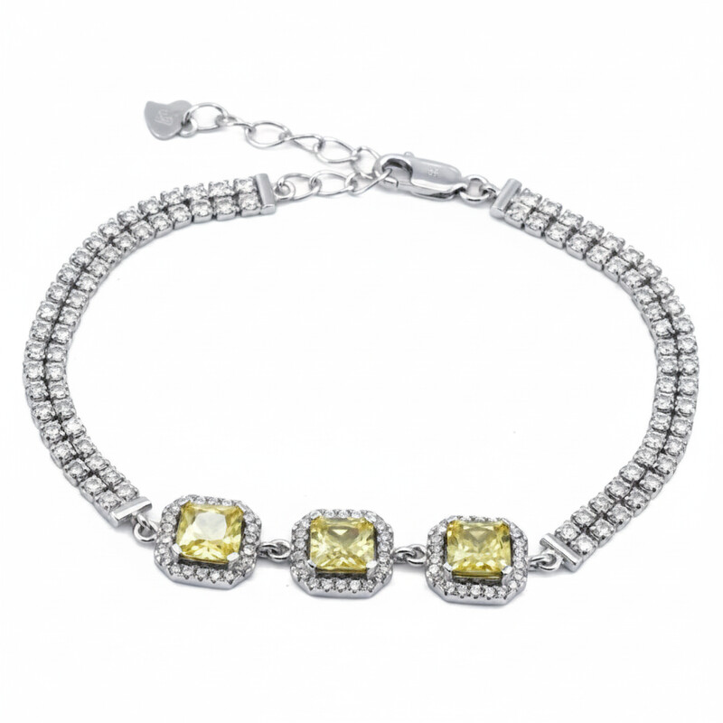 2 ROW TENNIS BRACELET WITH 3 STONES IN THE MIDDLE OF BRACELET ASJ13139BR