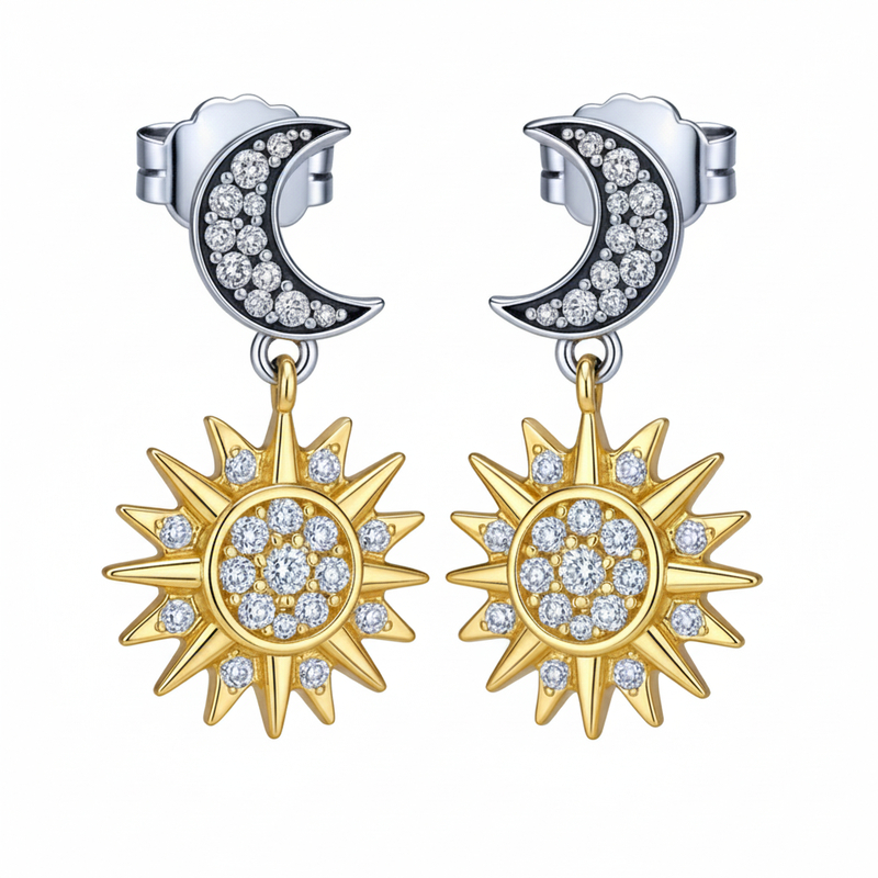 2 COLOR CZ MOON AND SON EARRING ASJ13973ER