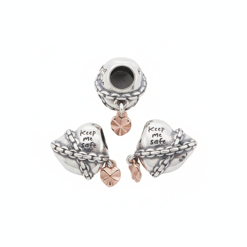 2/CL HEAR BEAD WITH SMALL HEART KEEP ME SAFE ASJ8897CH
